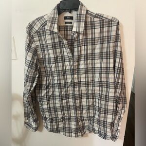 HUGO Boss Shirt Mens Size XL Brown Blue Plaid Regular Fit Collared Lightweight
